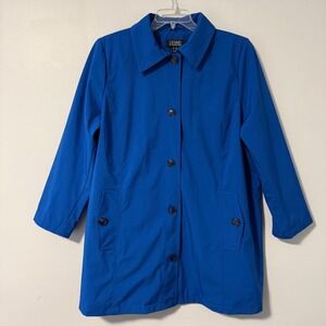 Dennis By Dennis Basso Trench Coat Jacket Royal Blue Leopard Lined Women's 2X